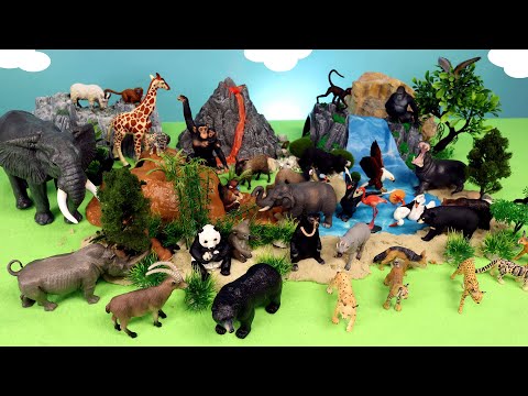 Volcano Diorama Set with Safari Animal Figurines - Learn Animal Names for Kids