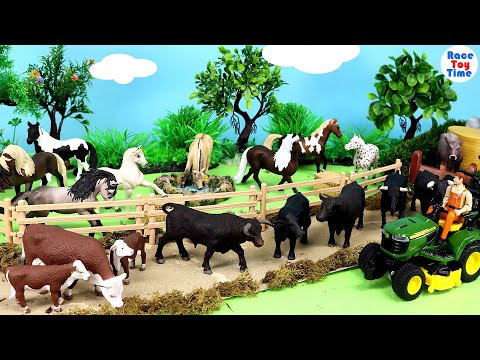 Farmyard Animal Figurines in the Field Countryside Scenery Set