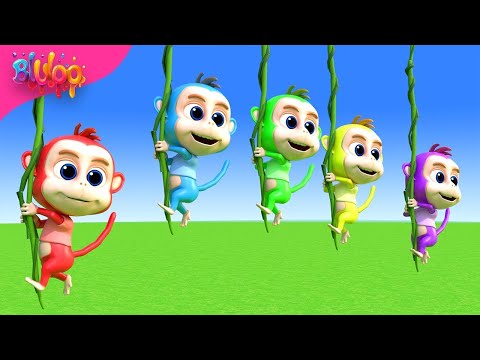 Five Little Monkeys Song | Colorful Monkeys | BluLoo Nursery Rhymes & Kids Songs