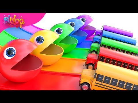 Learn Colors with PACMAN VS SchoolBus and Farm Magic Slide | BluLoo Nursery Rhymes & Kids Songs