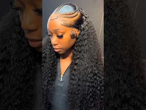 CURLY FRONTAL WIG INSTAL STYLED W/ BRAIDS  #fyp #beauty #viral #wigs #curlyhair #frontalwig #shorts