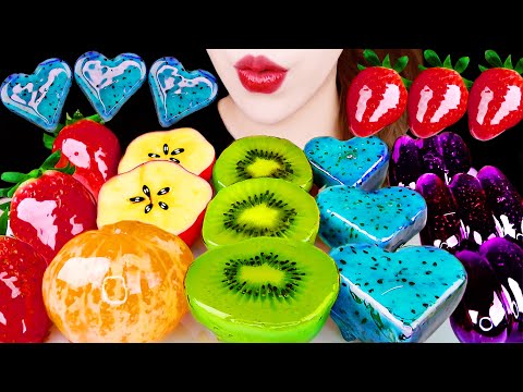 ASMR RAINBOW TANHULU *HEART DRAGON FRUIT, STRAWBERRY, APPLE, SAPPHIRE GRAPE EATING SOUNDS MUKBANG