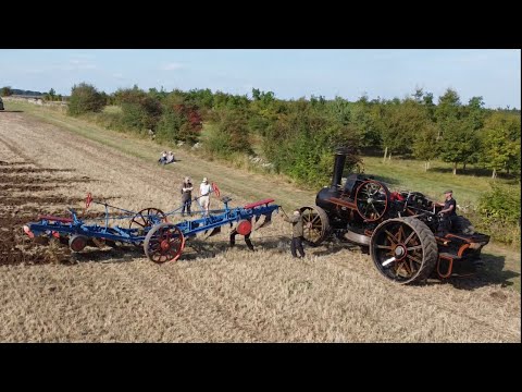 Vintage farm machinery drone footage 2023