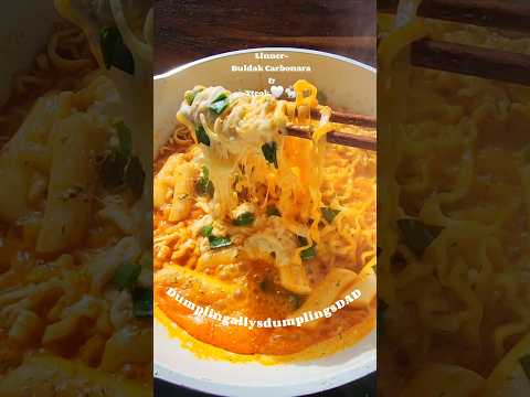 Buldak Cabonara&Tteok!? Would you eat this!!? #asmr #spicynoodles #foodasmr #asmrfood #carbonara