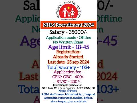 NHM National Health Mission Recruitment Notification out 2024 #newjobs #govtjobs #registration #nhm