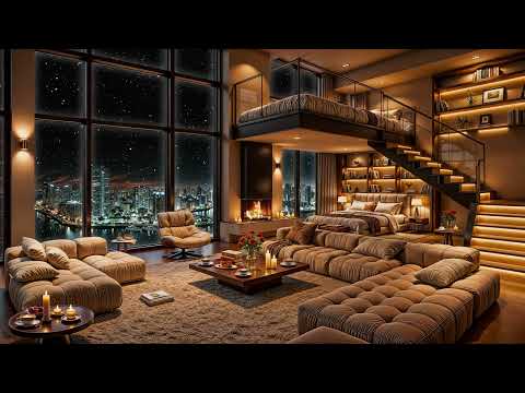 Luxury Miami Apartment Ambience on Snowy Night ❄️ Relaxing Jazz Saxophone Music for Study, Sleep