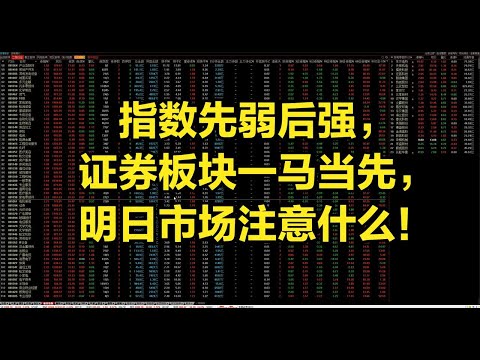 指数先弱后强，证券板块一马当先，明日市场注意什么！