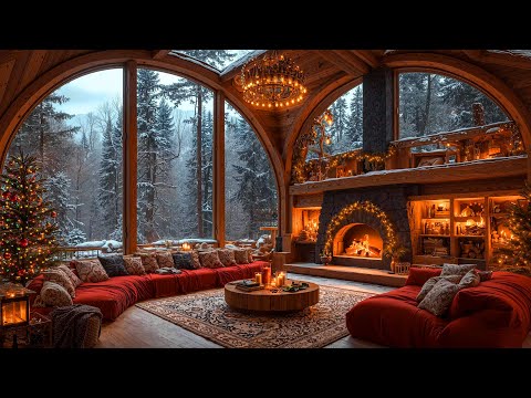 Relaxing Christmas Background Jazz Instrumental Music 🎄 Cozy Christmas Ambience & Fireplace Sounds 🔥