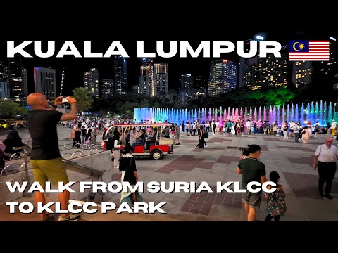 KLCC PARK Kuala Lumpur Malaysia 🇲🇾 Evening Walking Tour 4K VIDEO