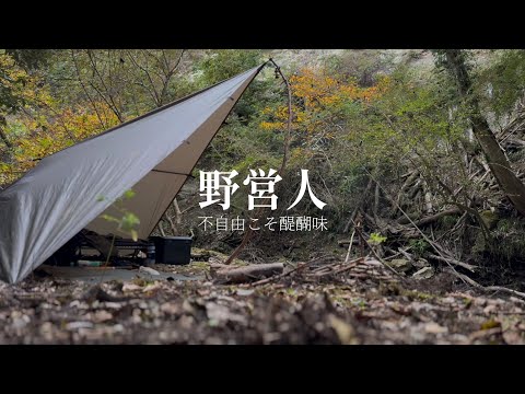 山で野営ソロキャンプ|ダイヤモンド張りタープ泊|雷鳥飯盒水蒸気調理|bushcraft in japan