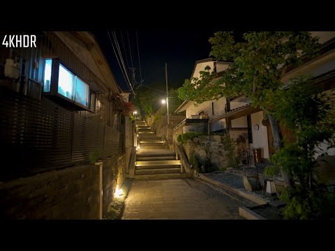 -Walking tour- Atagozaka at Midnight, Asuwa Shrine, and Asuwa Mountain Park-Japan-[4KHDR]福井真夜中の愛宕坂散策