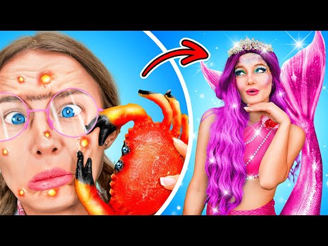 😓 Nerd CRASHES a Mermaid Party and REGRETS it! Viral Makeover Hacks by La La Life Emoji