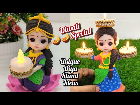 Diwali Special🪔✨🎇DIY Candle Holder Making With Clay💕🥰 Unique Traditional Doll Diya Stands Making🪔🪔🪔