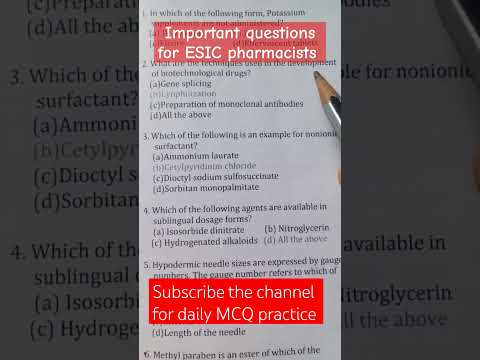 GOVT ESIC pharmacist and GPAT and Niper important MCQ #viral #shortsfeed #nursing #shorts