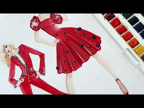 Painting a fashion model in a red dress #fashionillustrationtutorial #watercolorpainting #watercolor