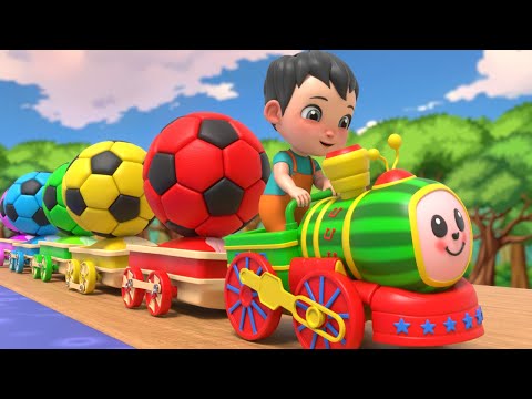 The Kid Rides a Train 🚂⚽ | Fun Soccer Ball Adventure with Cocomelon Train Colors Song!