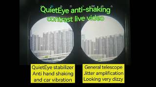 QuietEye stabilizer contrast live video.Anti hand shake and car/ship vibration. Quiet Eye 防振 単眼鏡