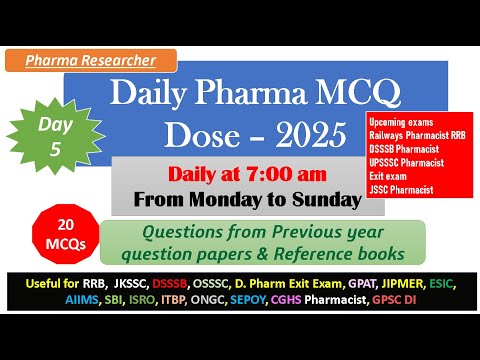 Day 5 Daily Pharma MCQ Dose Series 2025 II 20 MCQs II #pharmacist #druginspector #gpatexam