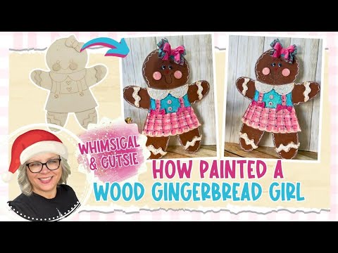 How I Painted a Wood Gingerbread Girl  🩵🎀  Whimsical and Cutsie ~|| Hand Painting || Hobby Lobby