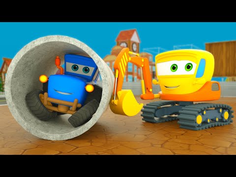 Blue Tractor and Trouble in the Construction Site | Motorville - Car Cartoon for Kids"