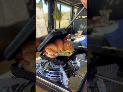 Croissant for dinner in my self converted pop top camper #outdoorcooking #4x4camper #campfood