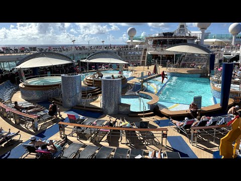 Royal Caribbean Adventure of the Seas Exterior / Outside Walking Tour - Pool / Lido Deck 4k