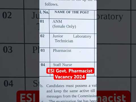 ESI Pharmacist Vacancy 2024 #pharmacist #amarsayaracademy