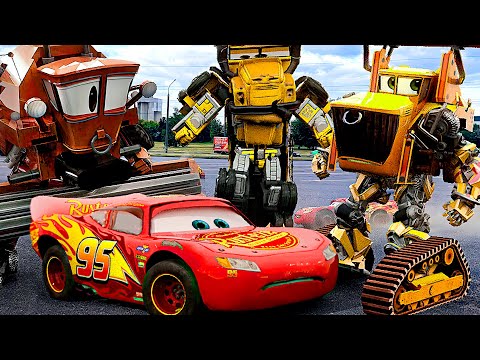 Lightning McQueen TRANSFORMERS in Real Life on Road cars PIXAR