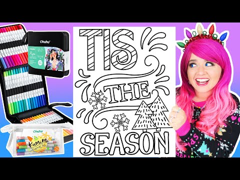 Coloring "Tis The Season" Christmas Coloring Page | Ohuhu Pupe Color Markers & Kumimi Journal Pens