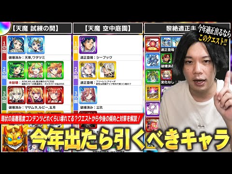 【モンスト】今年でたら引くべきキャラは？現環境の高難易度コンテンツ《天魔試練＆空中庭園 / 黎絶》どれくらい壊れてる？『年始に向けた立ち回り』今後の傾向＆対策をクエスト視点で解説！【しろ】