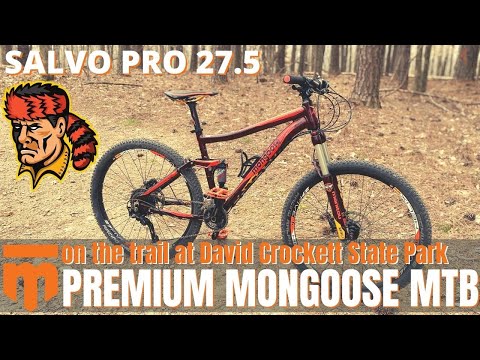 Salvo Pro 27.5 Mountain Bike on trail at David Crockett State Park - a Premium Mongoose Bike