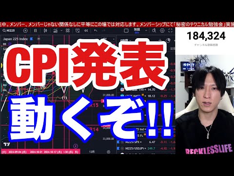 11/13【CPI発表、日本株動くぞ】円安株安で日経平均654円急落。ドル円１５５円なのに自動車株大幅安。ソフトバンクＧも決算後急落。米国株、ナスダック、半導体株も弱い。仮想通貨ＢＴＣ強い。