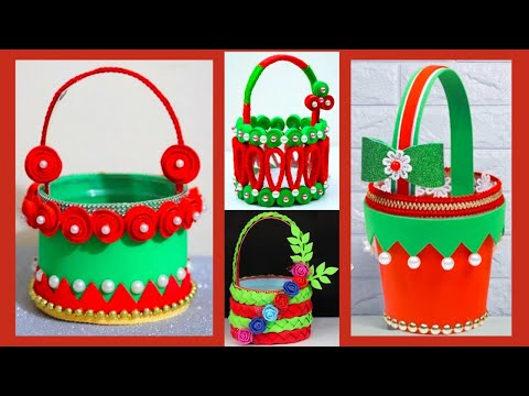 4 Easy Plastic Bottle Christmas Basket Making at Home | Plastic Bottle Craft Ideas | Basket DIY Idea