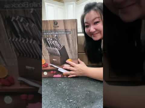 Unboxing: BILL.F 18 Piece Kitchen Knife Set & 18x13 Wood Cutting Board!!