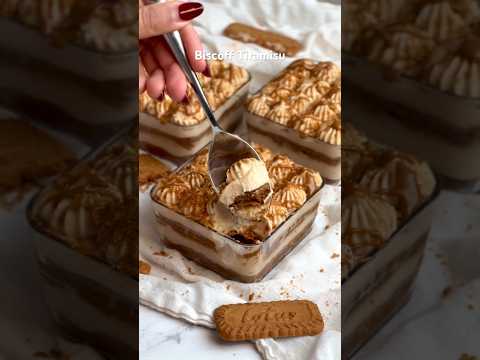 Easy creamy Biscoff tiramisu made with 7 ingredients & 10 min of work! #recipe #biscoff #tiramisu