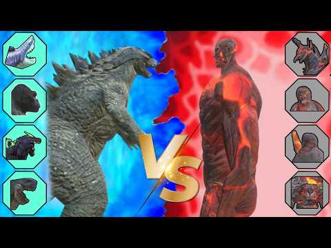 Team Godzilla 2014 vs Team Colossal Titan in Animal Revolt Battle Simulator