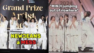 NewJeans being a mess while receiving their 11th daesang at AAA 2024 (ft. Idols reactions)