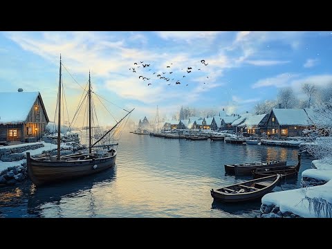 Snow Covers Medieval Fishing Village | Celtic Music As A Deep Relaxing Spiritual Medicine