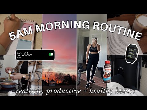 MY *REALISTIC* 5AM MORNING ROUTINE ⏱︎🌥 l Simple + healthy habits to have a productive day