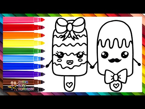 Draw and Color 2 Cute Popsicles 🍦❤️🍦❄️🌈 Drawings for Kids