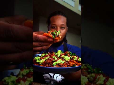 Black Bean & Sweet Potato Nachos #youtubeshorts #nachos #veganrecipe #vegan #food #recipe #cooking