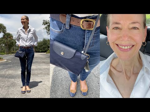 Vlog: Longchamp Le Pliage Crossbody, White  Button Up, Jeans; Whole Foods / Classic Preppy Over 60