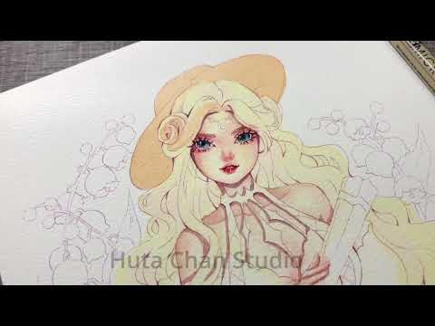 Drawing Vintage Lady with Bell Flowers | Huta Chan Studio