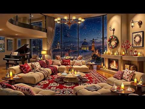 Cozy Apartment Ambience in London 🌃 Ethereal Jazz Saxophone Music & Fireplace Sounds for Relaxation