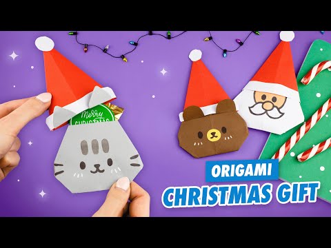 Origami Paper Cat, Bear & Santa Claus | Paper envelope | Christmas gift