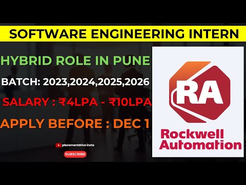 Rockwell Automation Software Engineering Intern | Hybrid Role in Pune | Apply by Dec 1, 2024