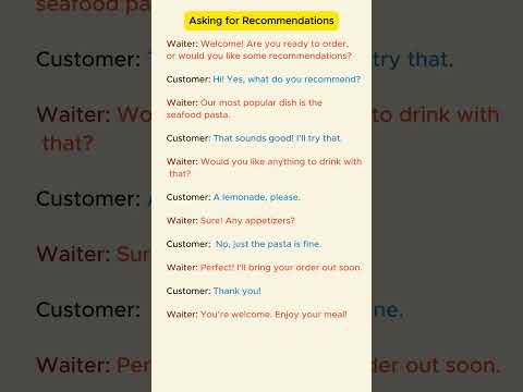 English conversation in Restaurant - Asking for Recommendations. #shorts