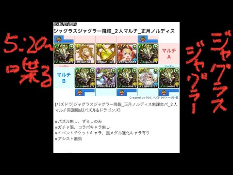 [パズドラ]ジャグラスジャグラー降臨_正月ノルディス無課金パ_2人マルチ周回編成[パズル&ドラゴンズ]