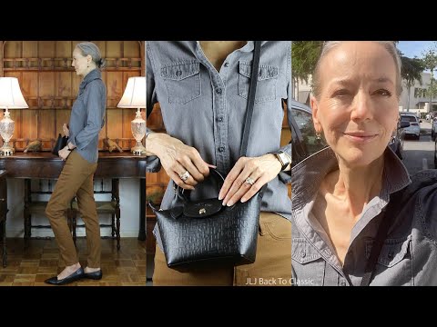 Vlog: Longchamp Le Pliage Cuir Crossbody Bag, Denim Shirt, Jeans; Lunch Waterside Shops, Naples FL