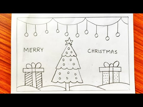 Merry Christmas card drawing | Christmas card drawing idea | Christmas greeting card drawing idea